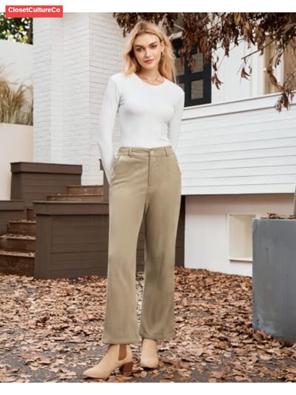 High Waisted Wide Leg Corduroy Pants Elastic Waist Casual Work Trousers - Picture 6 of 6